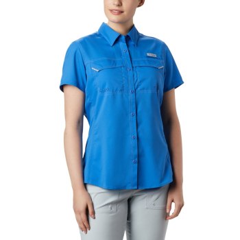 Columbia PFG Lo Drag Short Sleeve, Camisa Azules Para Mujer | 149360-RGM